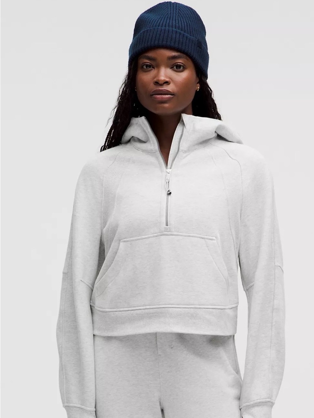 lululemon scuba Women’s Light Gray Half-Zip crop top Hoodie